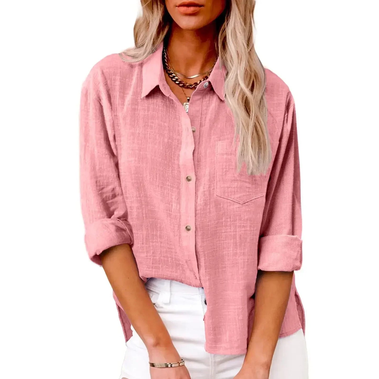 Cotton Linen Long Sleeve Shirts for Women T Shirt
