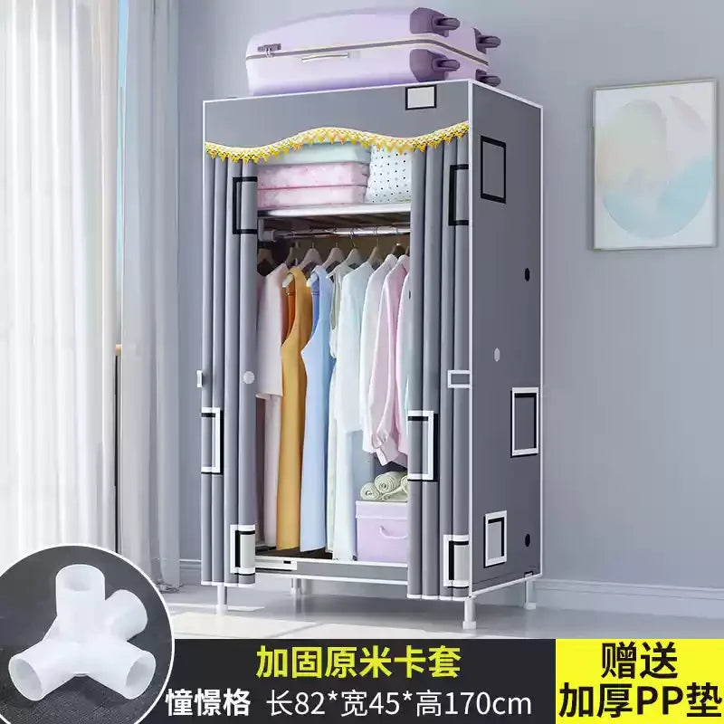 ‌Portable Fabric Closet, Multi-Tier Steel Wardrobe, Rust-Resistant Compact Cabinet Waterproof Storage Organizer with Multi-Color