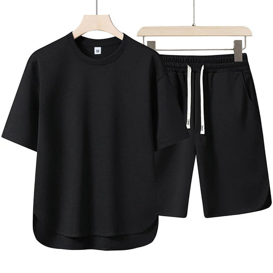 2026 Summer New Men Suit Round Neck Short Sleeve T-shirt+shorts Two Piece