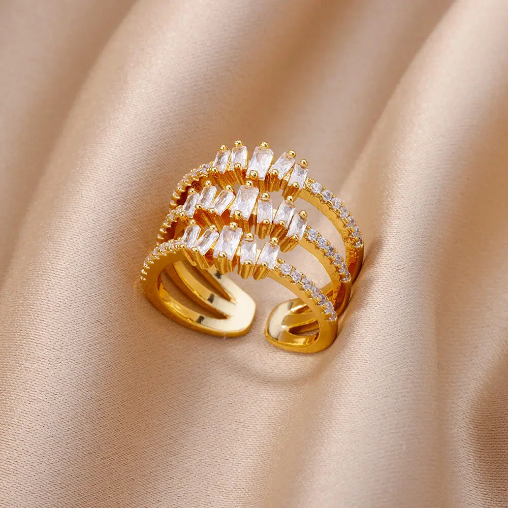 White Zircon Flower Leaf Shape Stainless Steel Rings For Women Adjustable Aesthetic Wedding Ring Light Luxury Female Jewelry BFF