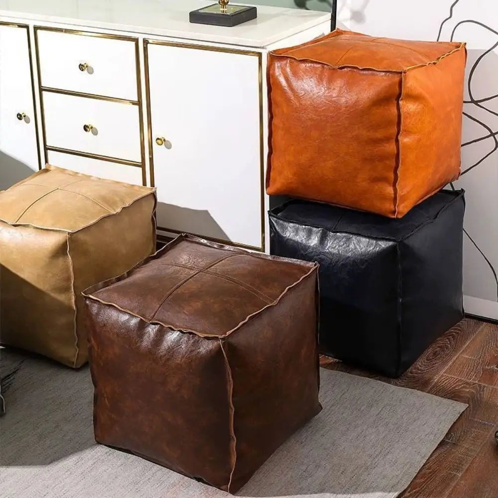 Nordic Style Non-Slip Storage Stool Large Capacity Waterproof PU Leather Ottoman Thicken Stackable Leather Pouf Living Room