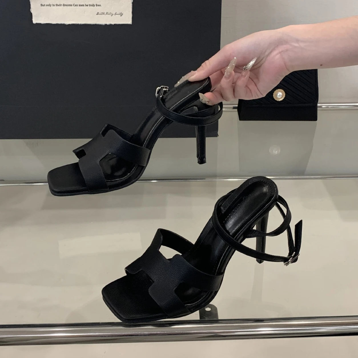 Alionly 2026 New Summer Fashion Open Toe Sandals Women Metal Buckle Narrow Band Thin Low Heel Gladiator Party Shoes