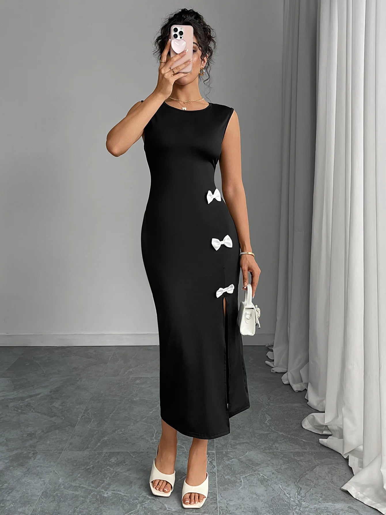 Y2K  O-neck Fashion Slit women's casual dresses Beach Outfits Summer Sexy Black Long Maxi Dress Evening Pary Cheap Clothes Woman