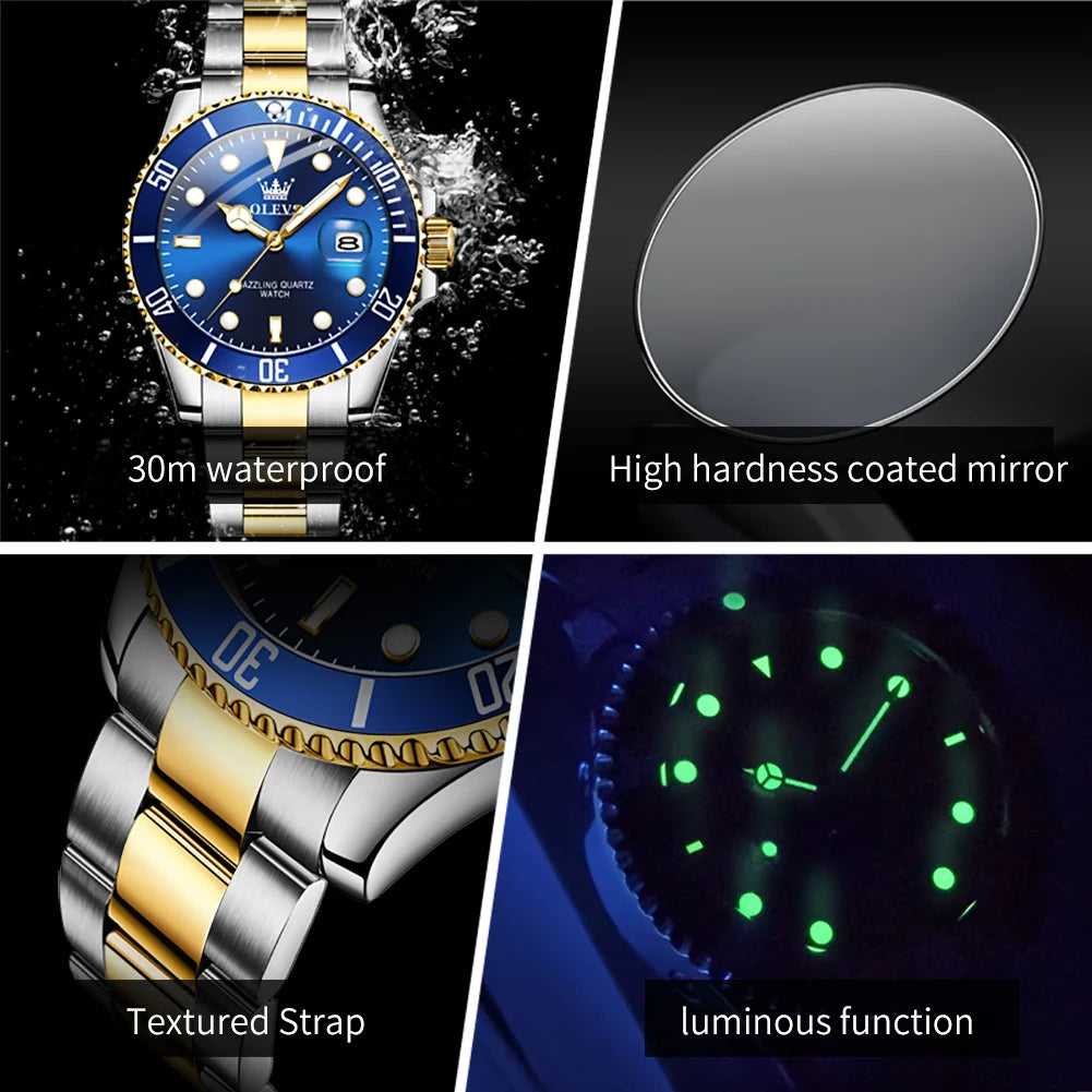 OLEVS 5885 Diving Series Men Watch Luxury Automatic Date Original Watch Trendy Stainless Steel Waterproof Sports Quartz Watch
