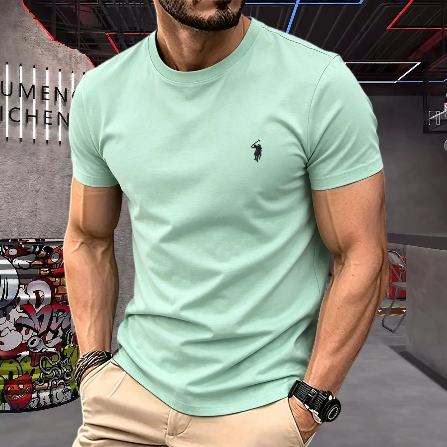 brand round neck short sleeved men's 2026 summer fashion