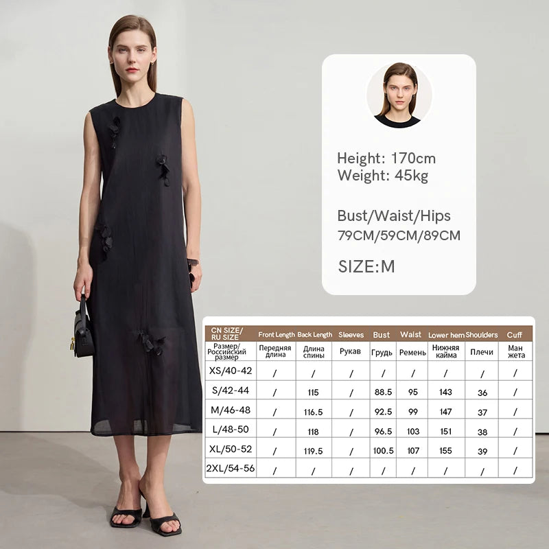 Amii Women's Dress Minimalist Solid Color Mulberry Silk Cotton Blend Sleeveless Three Dimensional Studded Flower Dress 12542104