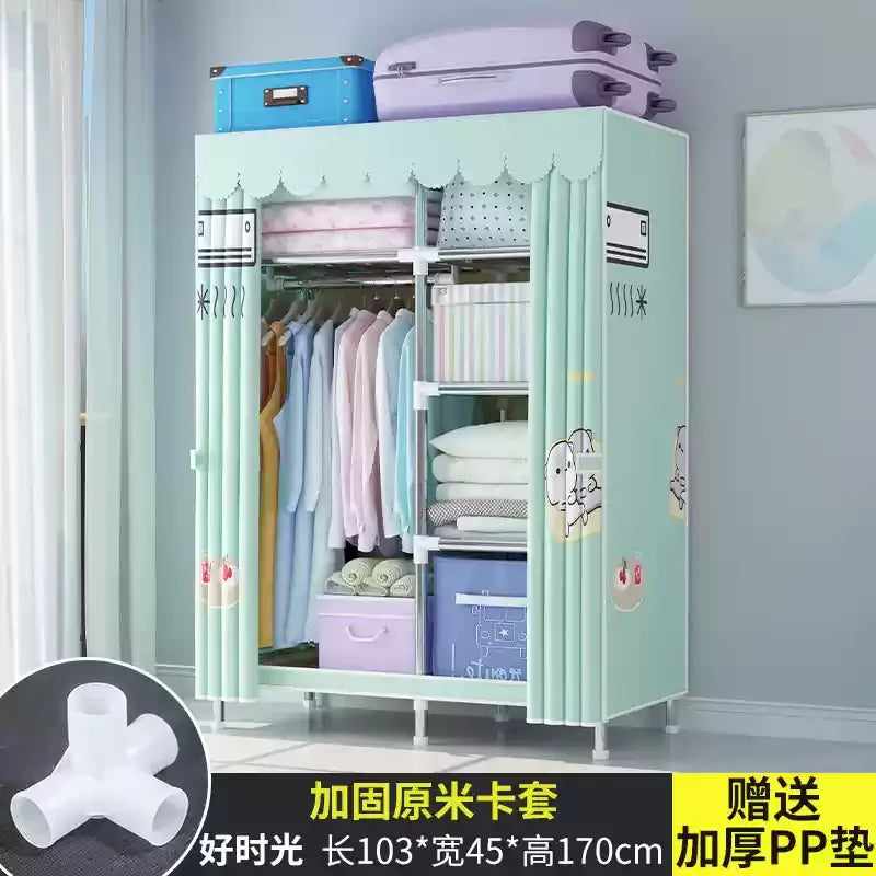 ‌Portable Fabric Closet, Multi-Tier Steel Wardrobe, Rust-Resistant Compact Cabinet Waterproof Storage Organizer with Multi-Color