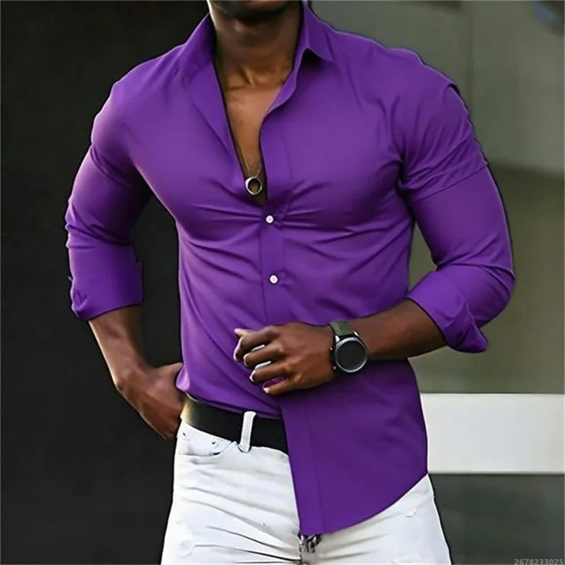 New men's shirt solid color long sleeve casual fashion black and white multi-color optional all seasons business men's shirt
2026