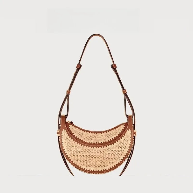 Women’s Woven Tote Bag, Large Capacity Straw Beach Handbag, Simple Casual Shoulder Bag for Summer