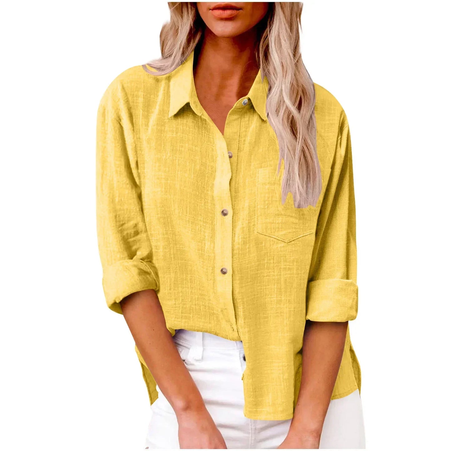 Cotton Linen Long Sleeve Shirts for Women T Shirt