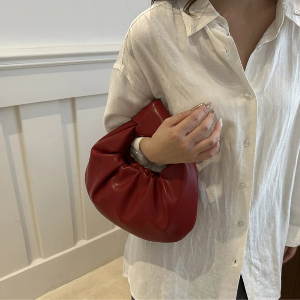 Mini Top-Handle Bags PU Leather Casual Shoulder Bags Pleated Handbag Underarm Bag for Ladies