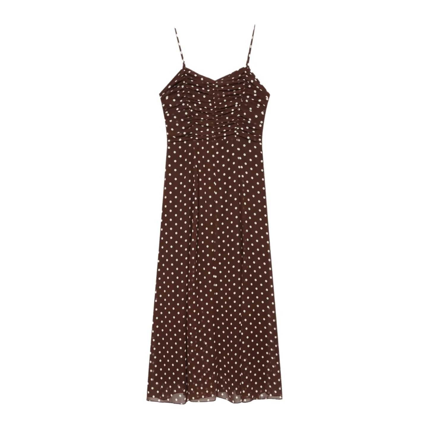 New Arrival French Simple Style V-neck Sleeveless Polka Dot Print Long Strapless Dress Elegant Atmosphere A-line Skirt Polyes...