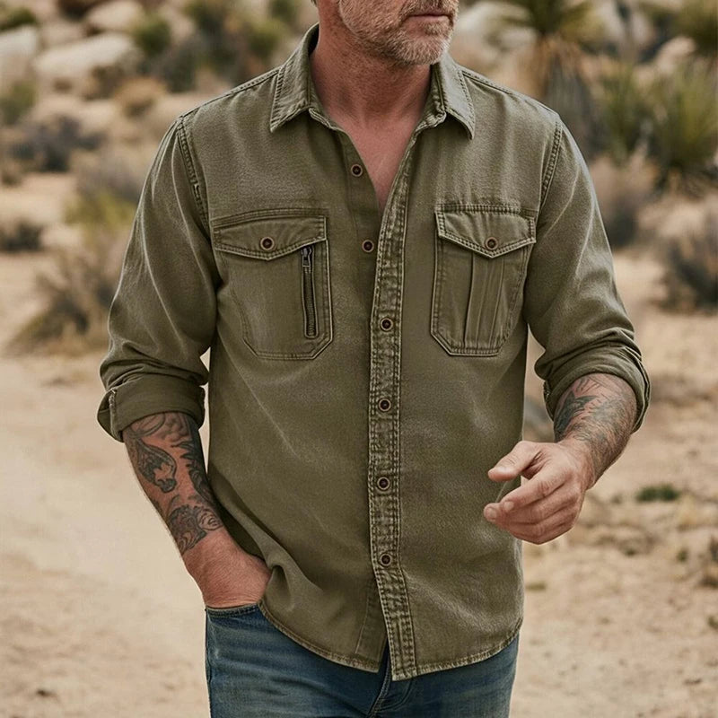 Fashion Mens Solid Color Cargo Shirt Linen Breathable Long Sleeve Buttoned Casual Shirts 2026 Spring Autumn Stylish Men Cardigan