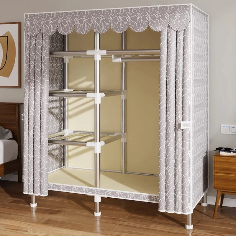 ‌Portable Fabric Closet, Multi-Tier Steel Wardrobe, Rust-Resistant Compact Cabinet Waterproof Storage Organizer with Multi-Color