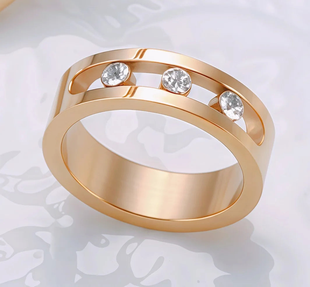 Stainless Steel Diamond Embedded Geometric Ring Necklace Bracelet Earring Set Fashionable Mobile Stone Mount Jewelry