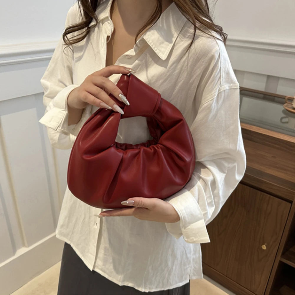 Mini Top-Handle Bags PU Leather Casual Shoulder Bags Pleated Handbag Underarm Bag for Ladies