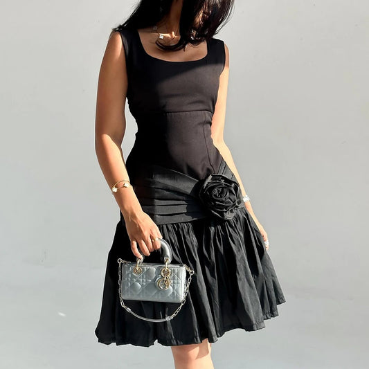 CustomizedFashion and Modern 3D Flowers A-Line Square Neck Cap Sleeve Jersey Cocktail Dresses Mini Length Pleats  Sleeveless Cus