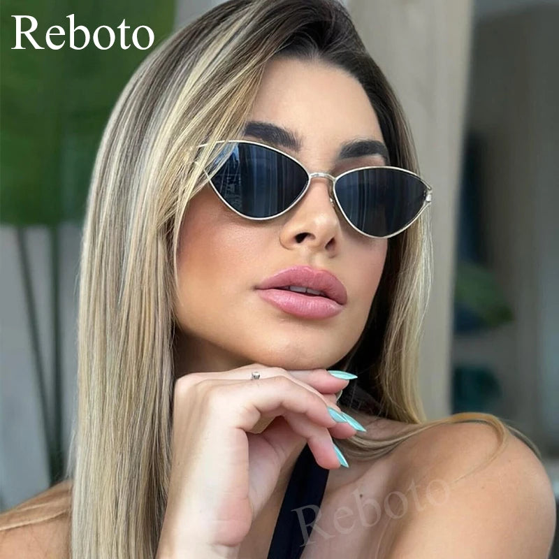 Brand Small Cat Eye Sunglasses Women Luxury 2042 Unique Metal Frame Brown Sun Glasses Trendy UV400 Eyewear Shades Vintage