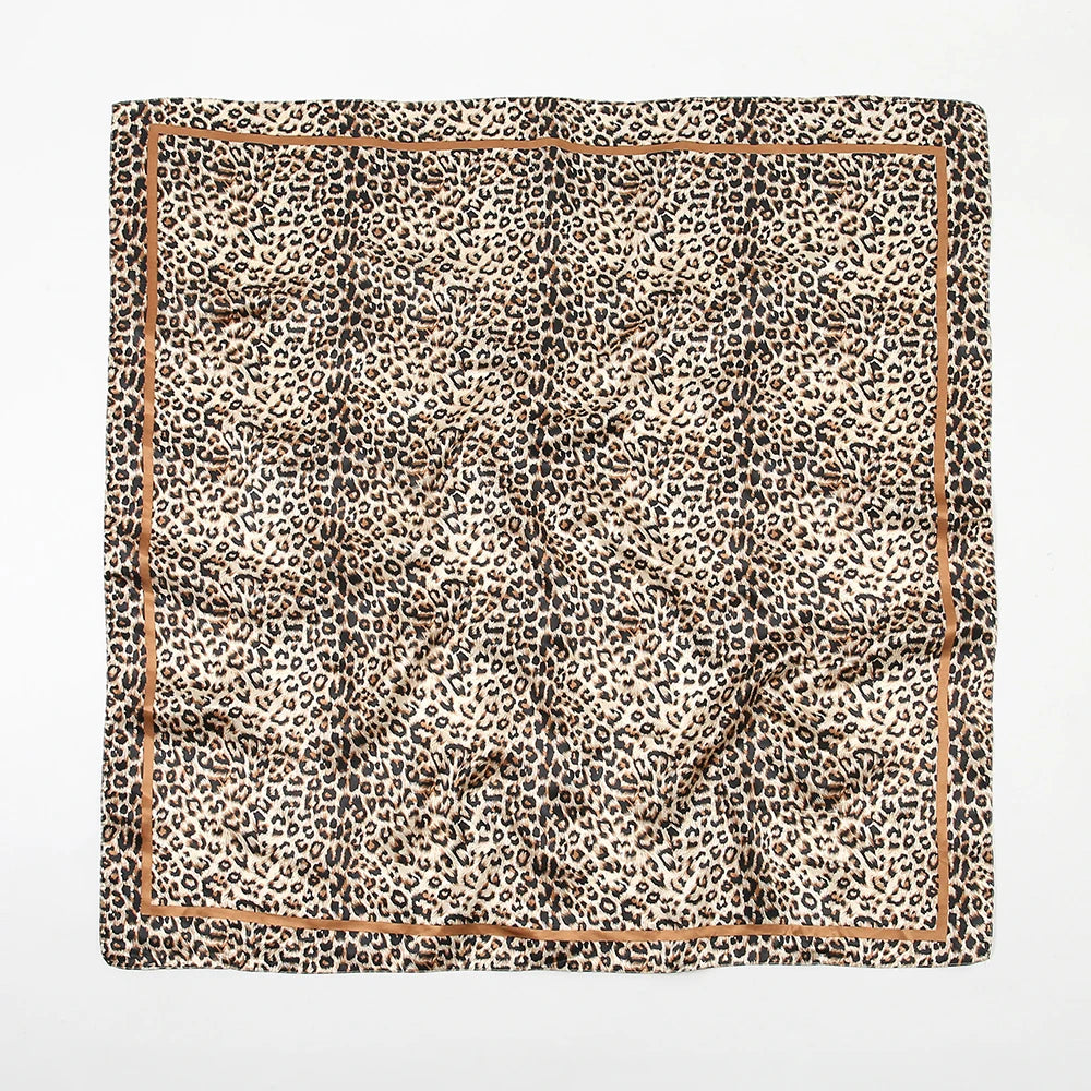 90cm Leopard Print Square Scarf Satin Silk Headband Muslim Woman Hijab Lady Fashion Hairwrap Rock Style Headscarf Islam Foulard