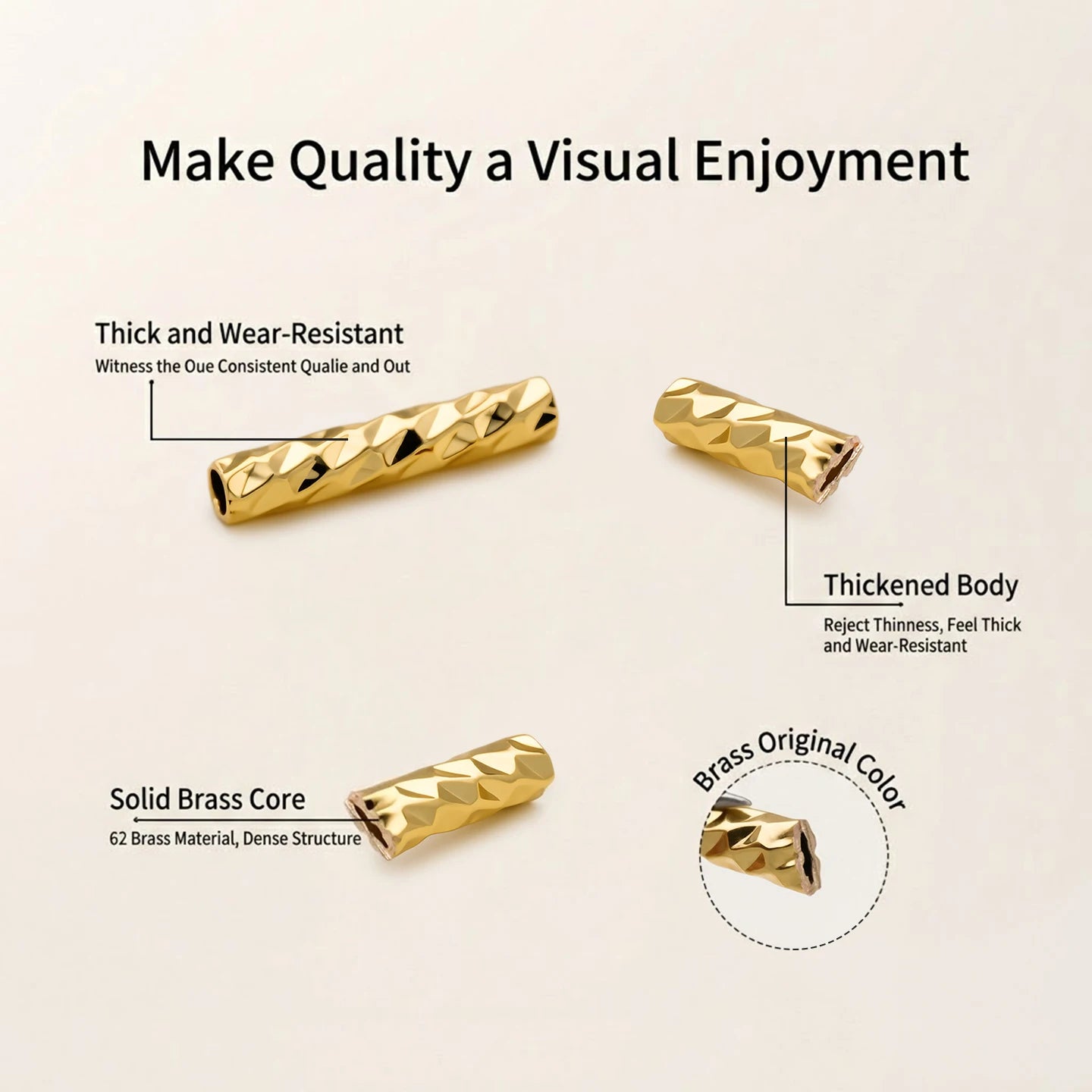 5Pcs 18K Gold Plated Brass Straight Tube Jewelry Supplies For DIY Bracelet Making StripeTubes Accessories
