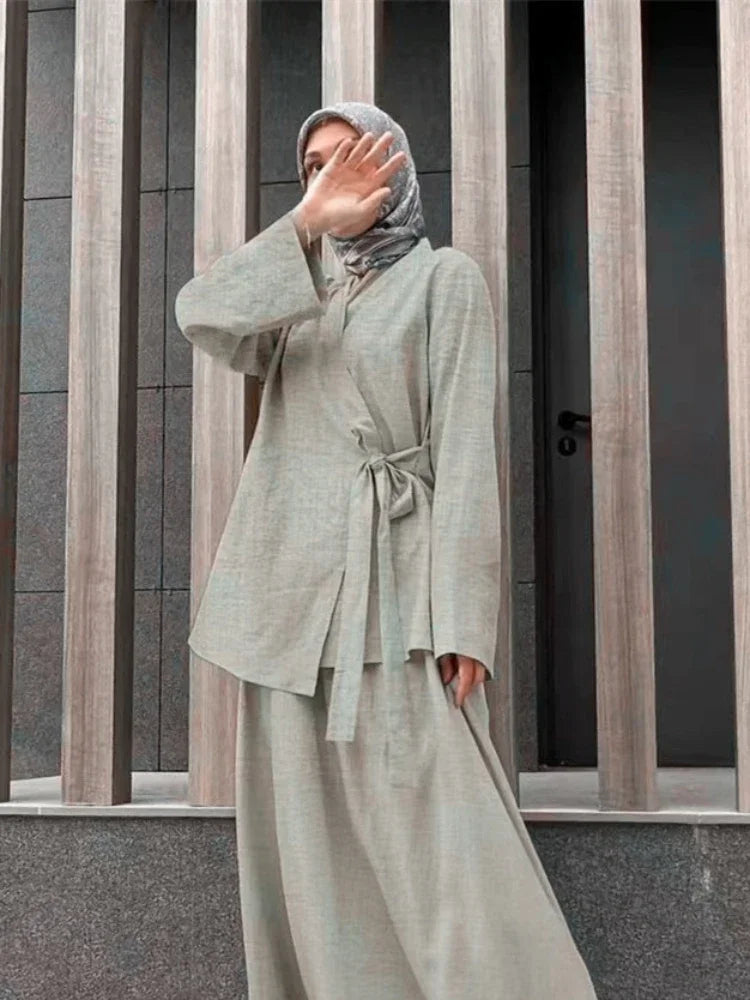 Two Piece Sets Shirt &Pants Women Muslim Kaftan Islamic Outfit Sets