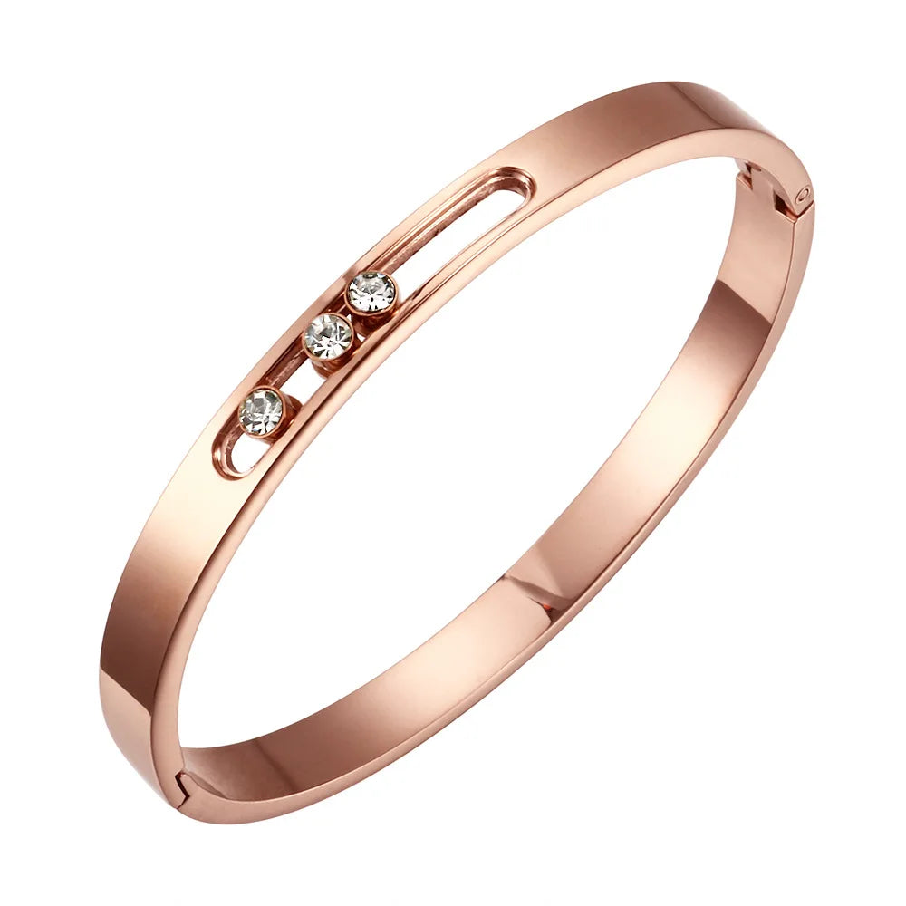 Stainless Steel Diamond Embedded Geometric Ring Necklace Bracelet Earring Set Fashionable Mobile Stone Mount Jewelry