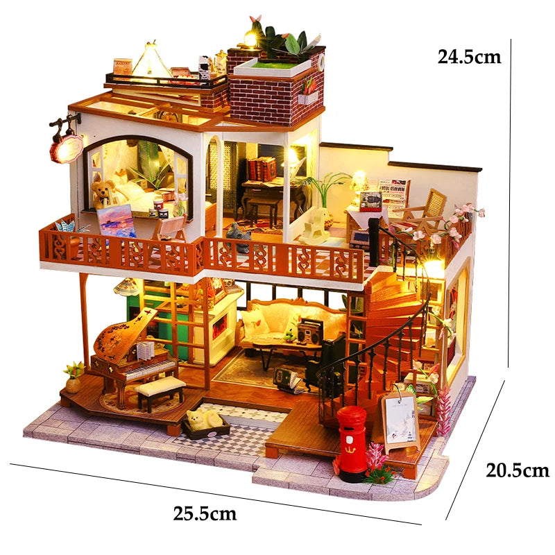 Wooden Miniature Doll House 3D Puzzle Assembly