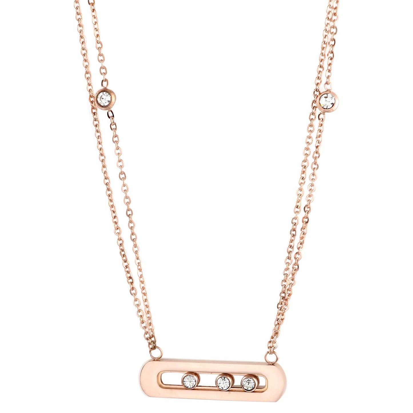 Stainless Steel Diamond Embedded Geometric Ring Necklace Bracelet Earring Set Fashionable Mobile Stone Mount Jewelry