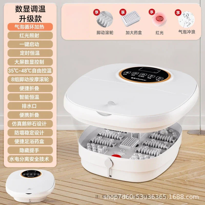 Automatic Heated Thermostatic Foot Soaking Bucket, Folding Portable Footbath, Household Electric Massage Foot Wash Bucket