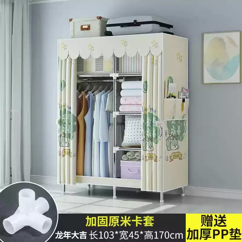 ‌Portable Fabric Closet, Multi-Tier Steel Wardrobe, Rust-Resistant Compact Cabinet Waterproof Storage Organizer with Multi-Color