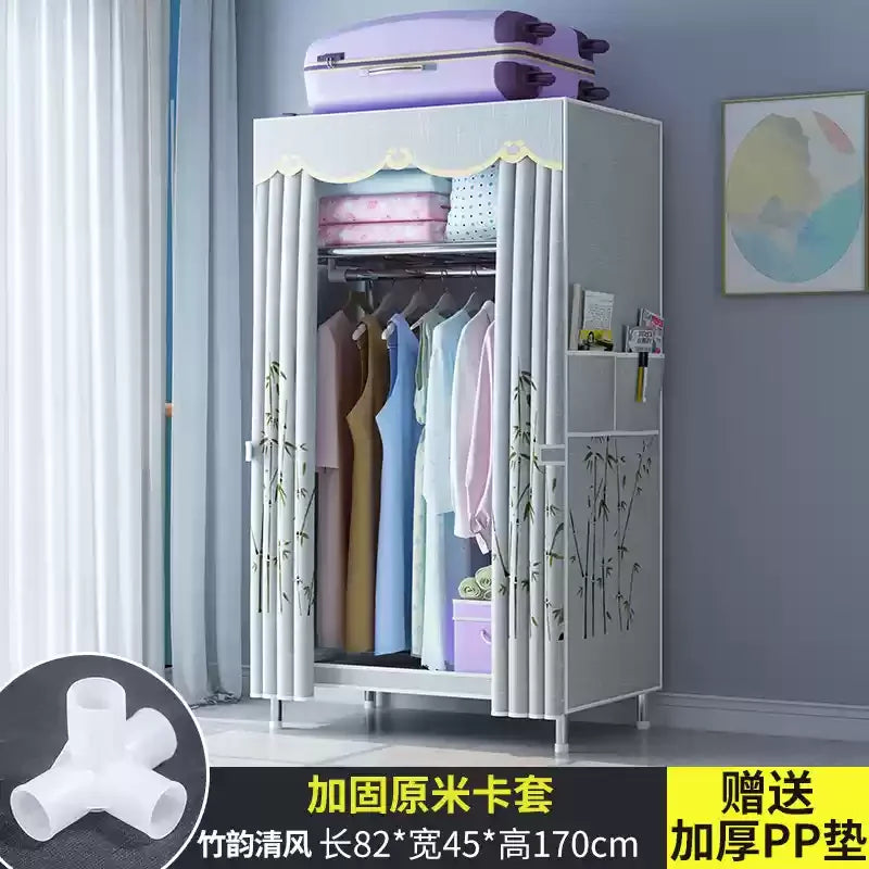 ‌Portable Fabric Closet, Multi-Tier Steel Wardrobe, Rust-Resistant Compact Cabinet Waterproof Storage Organizer with Multi-Color