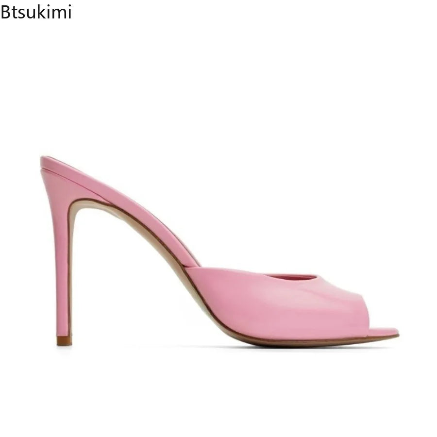 New 2026 Summer Women's High Heeled Sandals Sexy Peep Toe Pointed Toe Thin Heels Shoes Outdoor Designer Ladies Party Slippers