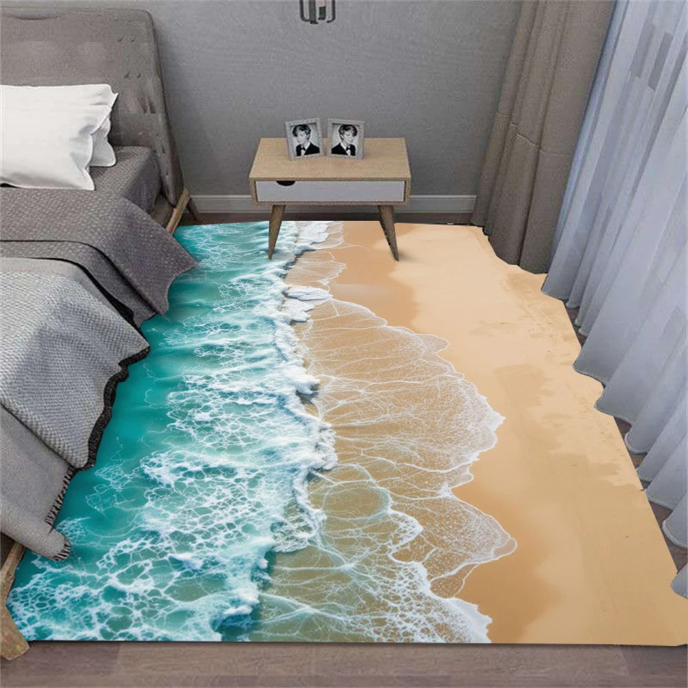 Summer Charm Waves Beach Shell Carpet for Living Room Sofa Decor Rugs Bedroom Rug Kitchen Coffee Table Floor Mat Hallway Rug