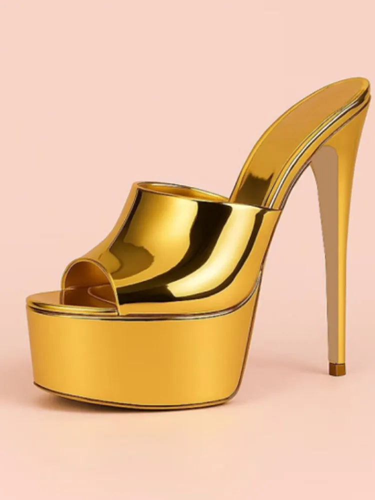 2026 Summer New Women's Thick Bottom, Fine High Heels, Toothed Cool Slippers, Fashion Show, Party, Ultra High Heel Sandals