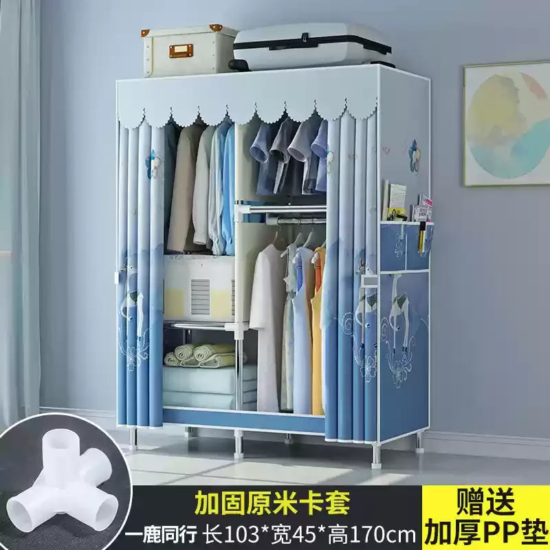 ‌Portable Fabric Closet, Multi-Tier Steel Wardrobe, Rust-Resistant Compact Cabinet Waterproof Storage Organizer with Multi-Color