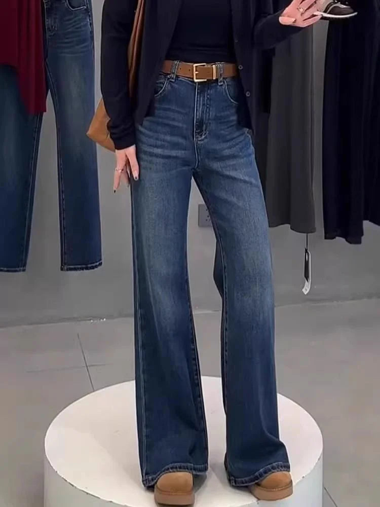 plus Size High Waist Straight Leg Bell Bottom Jeans Women's Spring Autumn New Style Slimming Floor Length Pants Fat MM