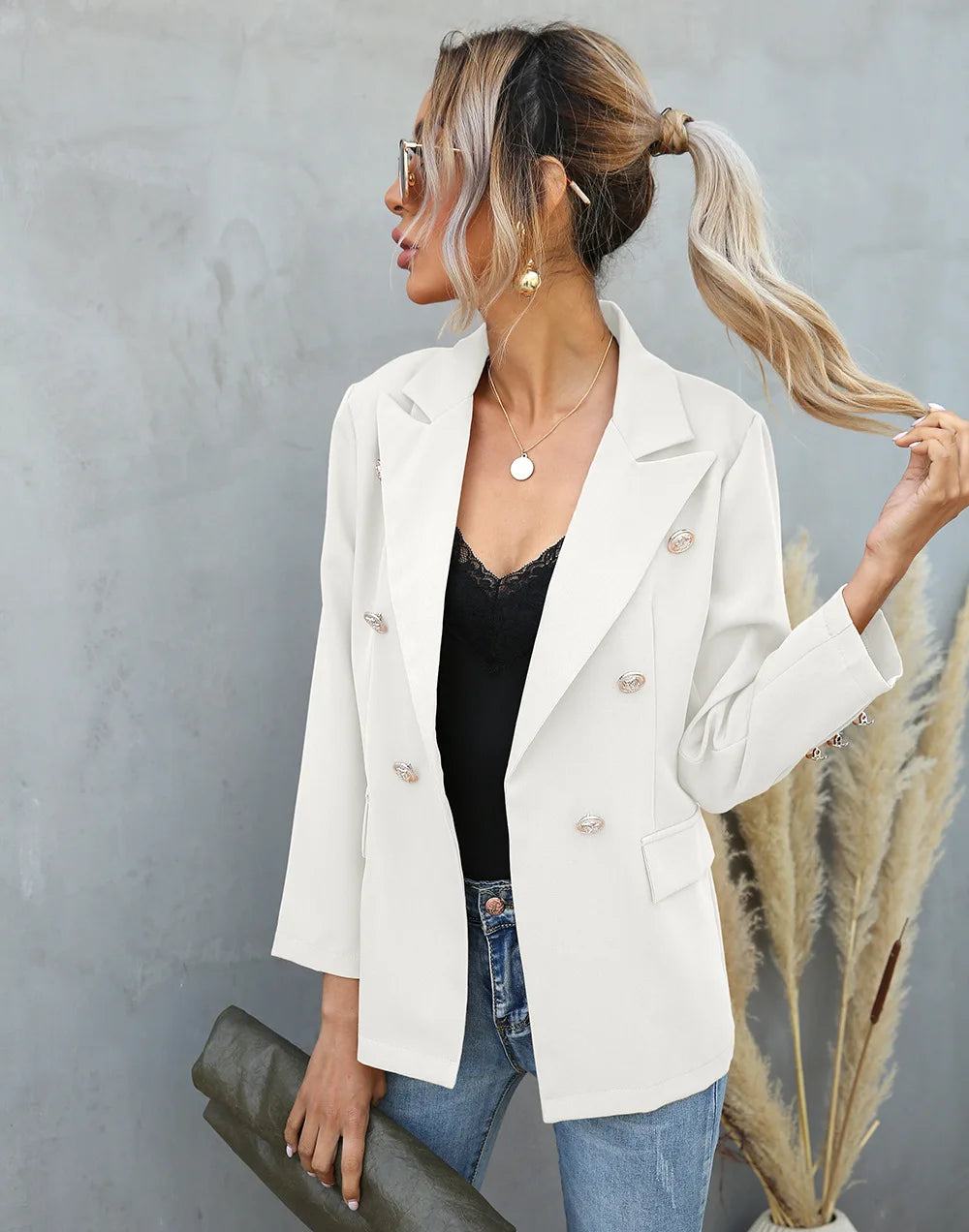 Double Breasted Outerwear Office Lady Long Sleeve Solid Jackets Spring Autumn New