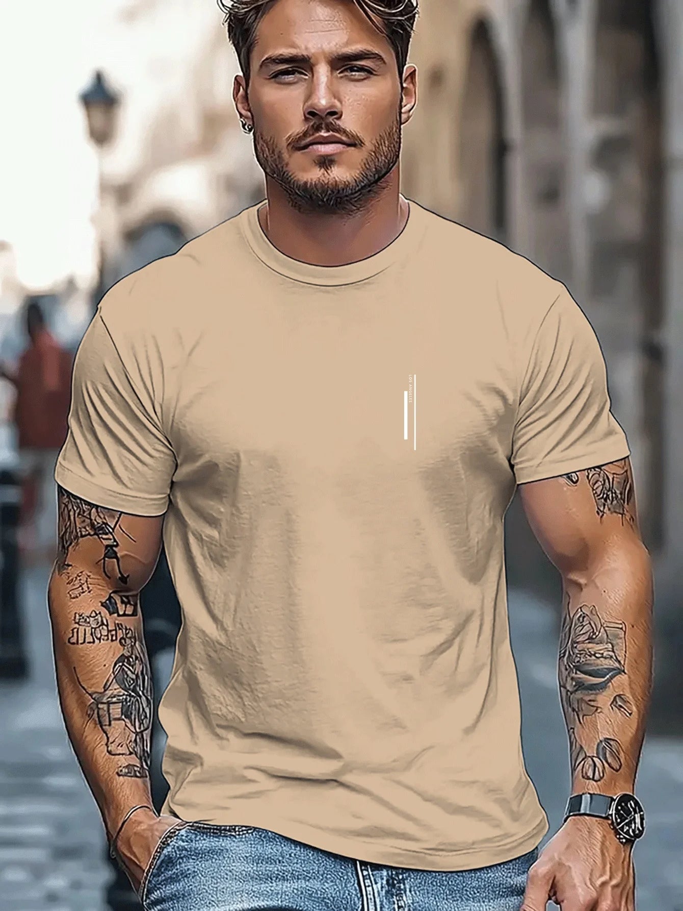 Men's round-neck T-shirt und atmungs flexibel und weich, hohe Elastizität, waschbar, cool und bequem, Casual-Stil für den Sommer