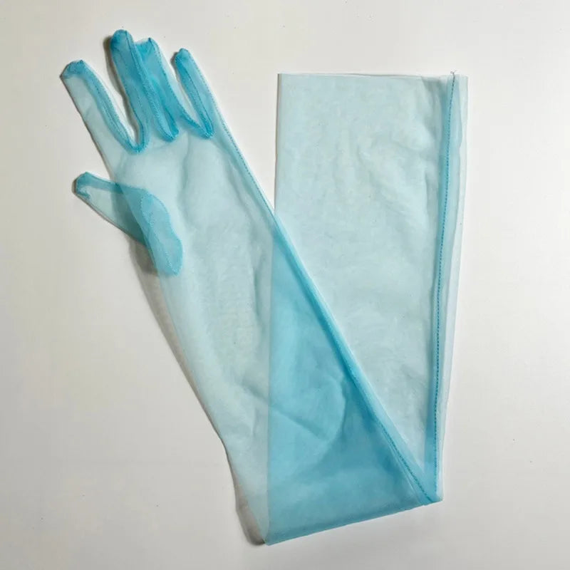 Women Transparent Thin Lace Elegant Tulle Long Gloves Mesh Gauze Sexy Wedding Party Summer Lace Ladies Prom Dress Gloves
