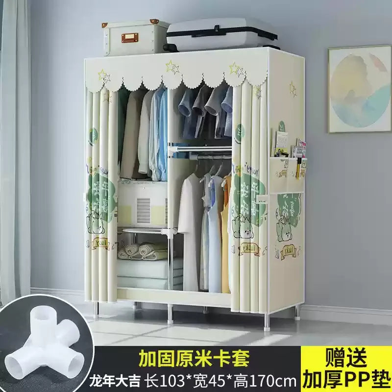 ‌Portable Fabric Closet, Multi-Tier Steel Wardrobe, Rust-Resistant Compact Cabinet Waterproof Storage Organizer with Multi-Color