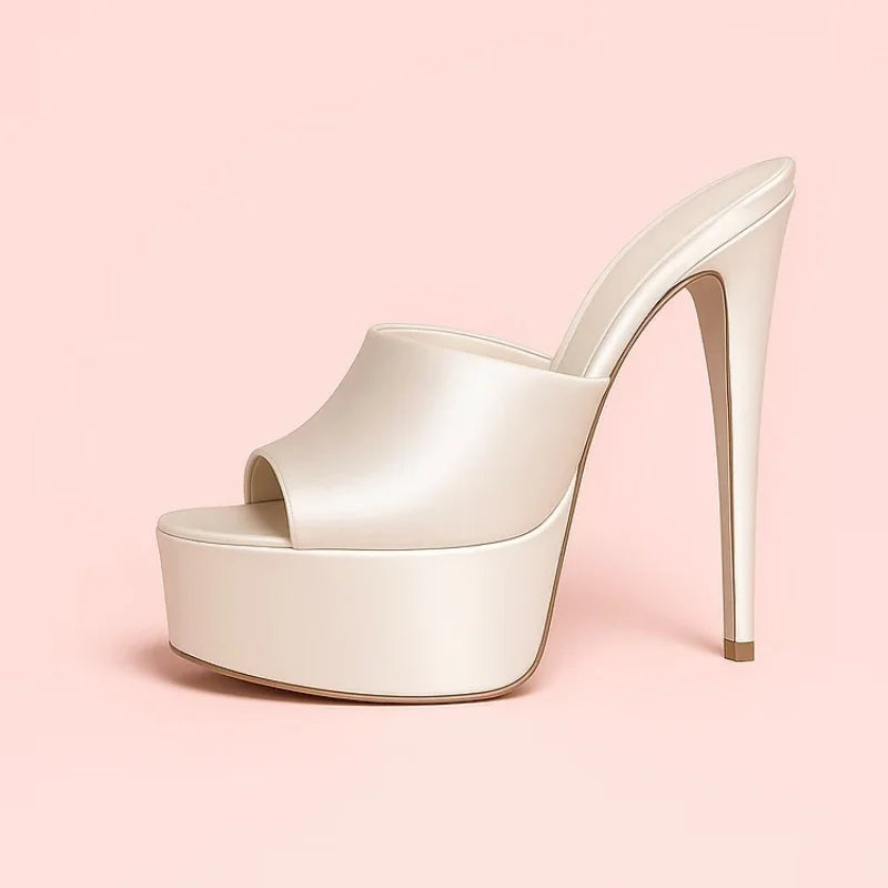 2026 Summer New Women's Thick Bottom, Fine High Heels, Toothed Cool Slippers, Fashion Show, Party, Ultra High Heel Sandals
