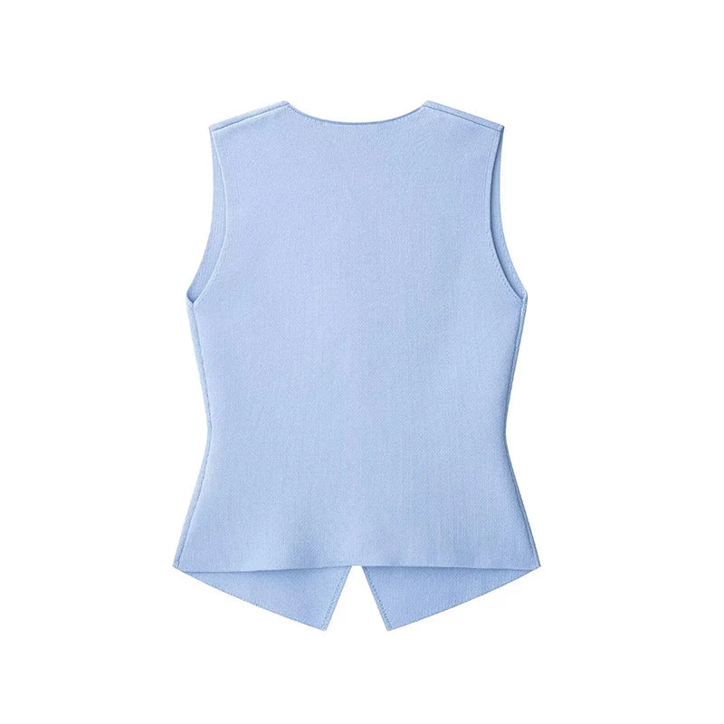 Willshela Women Fashion Solid Single Breasted Knitted Vest Tank Tops Vintage V-Neck Sleeveless Female Chic Lady Top