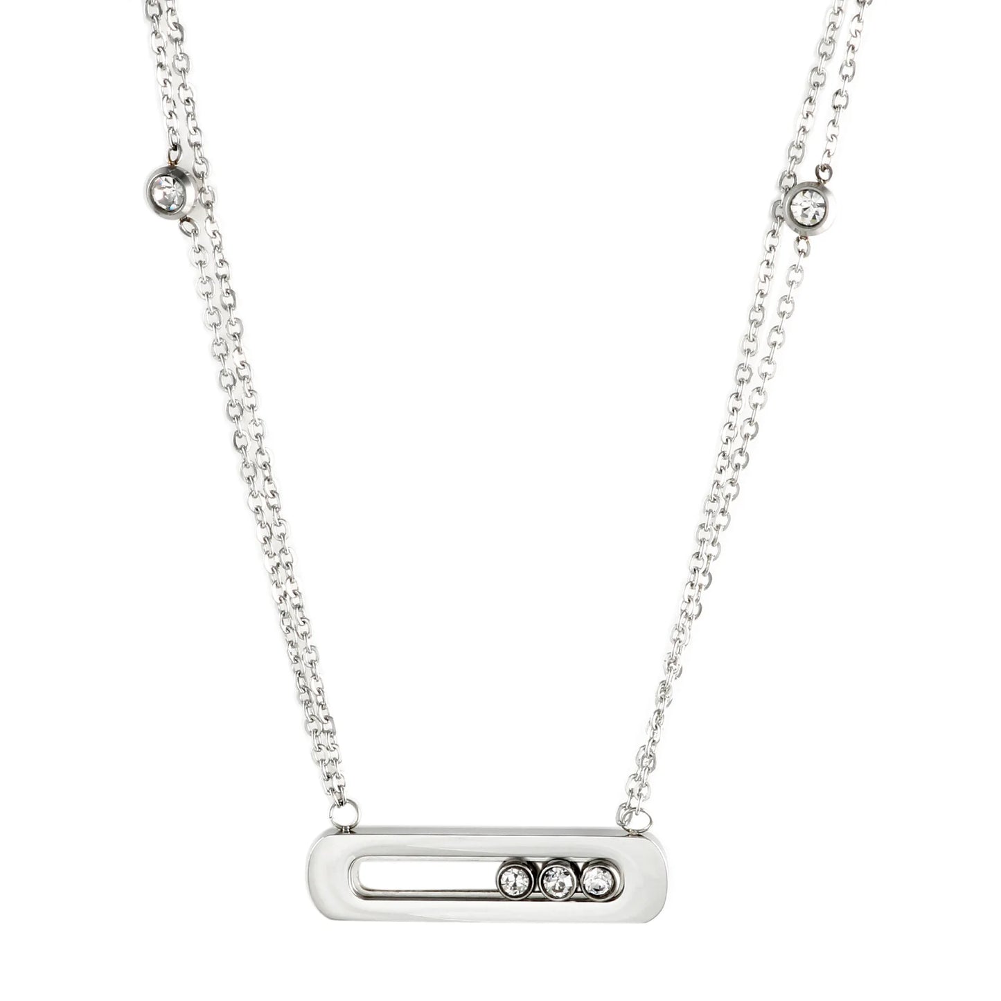 Stainless Steel Diamond Embedded Geometric Ring Necklace Bracelet Earring Set Fashionable Mobile Stone Mount Jewelry