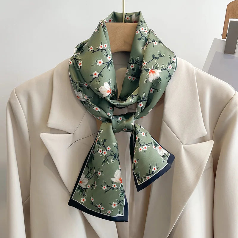 50 Color New Women Silk Feel Printed Design Scarf Shawl Fashion Luxury Long Narrow Small Silk Scarves Ladies Headband Headscarve