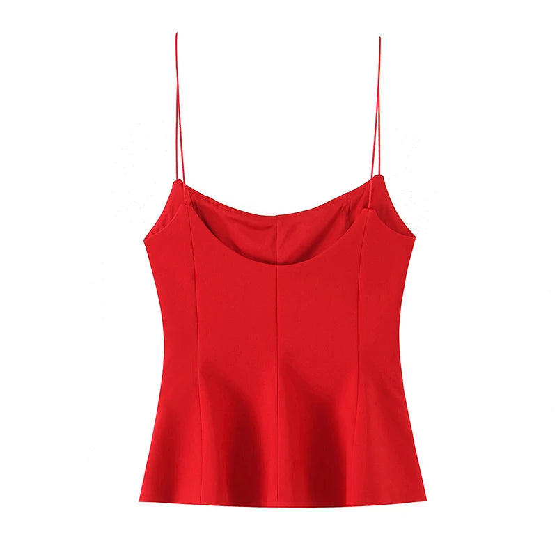 Willshela Women Fashion Solid Pleated Backless Side Zipper Tops Vintage Thin Straps Square Collar Female Chic Lady Camis