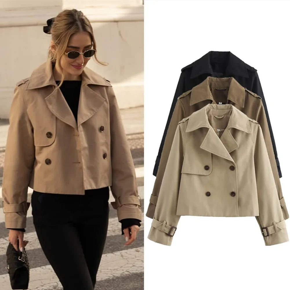 Jacket Women Streetwear Double Breasted Long Sleeve Top Female Chic Coat Outfits