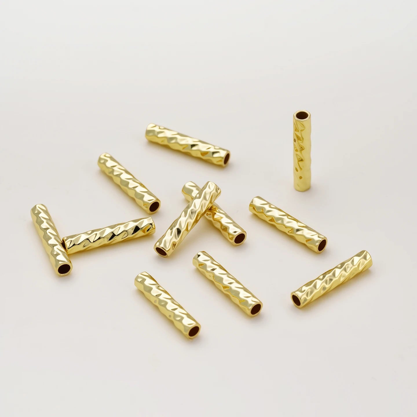5Pcs 18K Gold Plated Brass Straight Tube Jewelry Supplies For DIY Bracelet Making StripeTubes Accessories