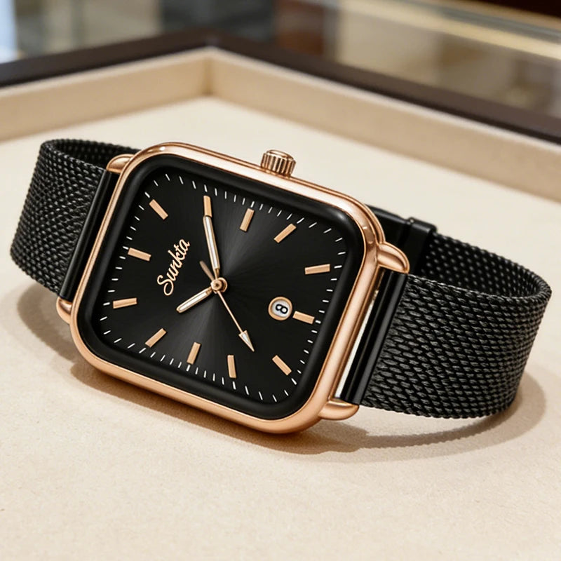 LIGE Vintage Fashion Quartz Wristwatches SUNKTA 2026 Top Luxury Watches Women Waterproof Luminous Mesh Strap Ladies Watch Gifts
