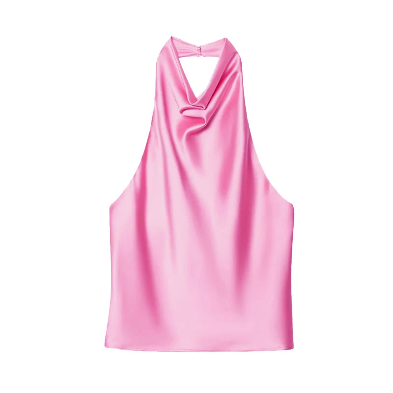 MUJER Satin Halter Tops for Women off Shoulder Backless Tops Woman 2026 Sexy Strapless Women's Tops Camisole Beach Top Female