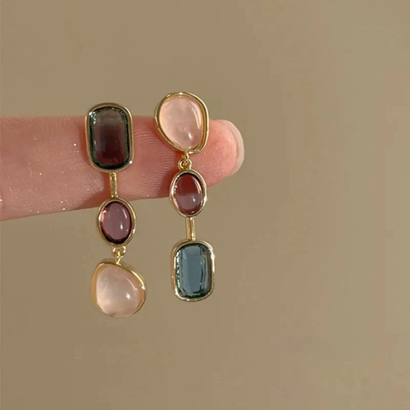Asymmetric Colorful Resin Earrings for Women Retro Contrast Geometric Dangle Earrings  High Quality Wholesale